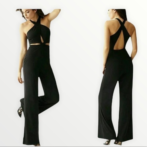 NWT BCBG Jersey Wrap Halter Wide Leg Jumpsuit, XXS - Picture 5 of 15